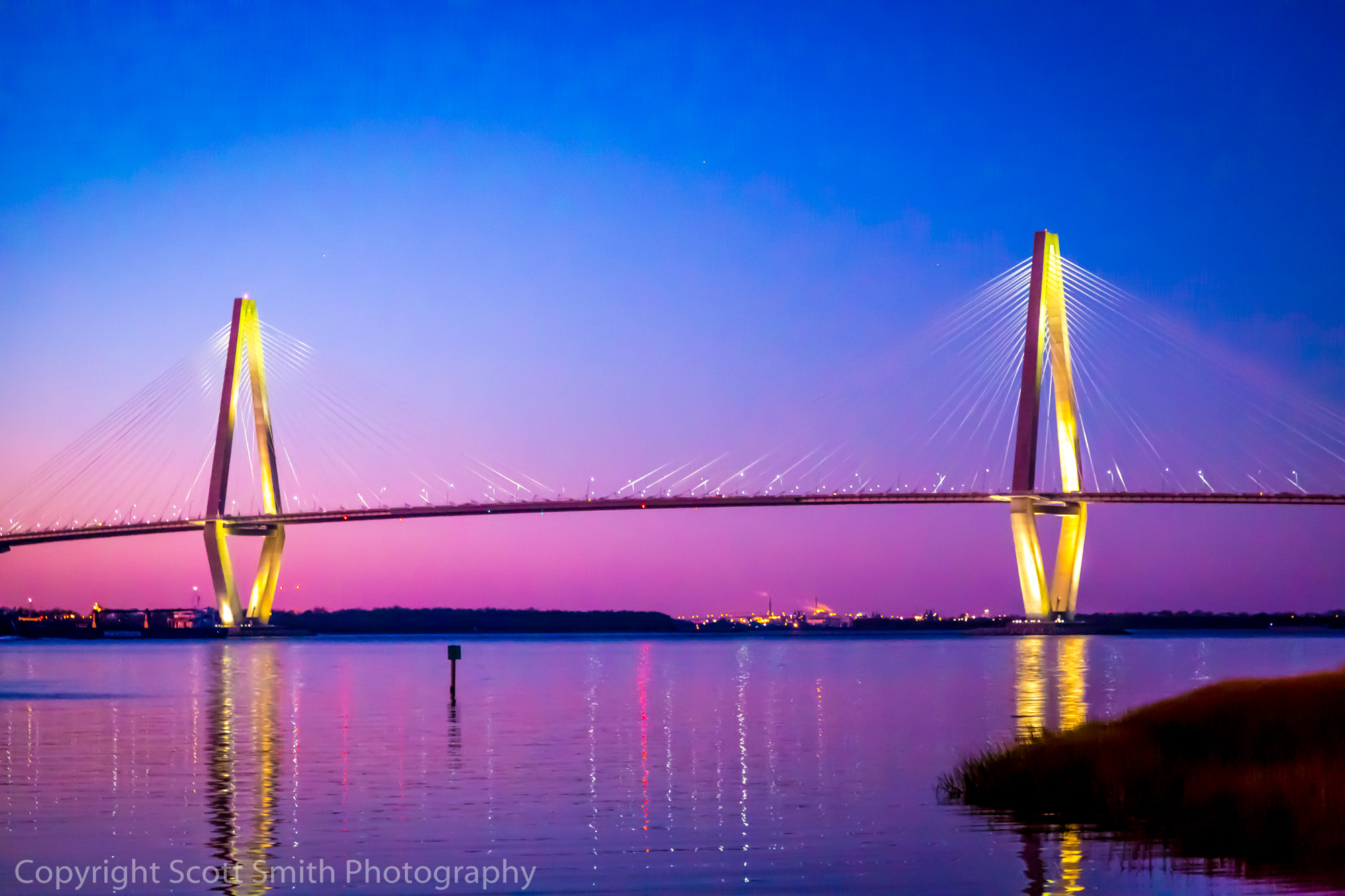 Arthur Ravenel Jr. Bridge At Sunset - Arthur Ravenel Jr. Bridge from Patriot's Point. by Scott Smith Photos