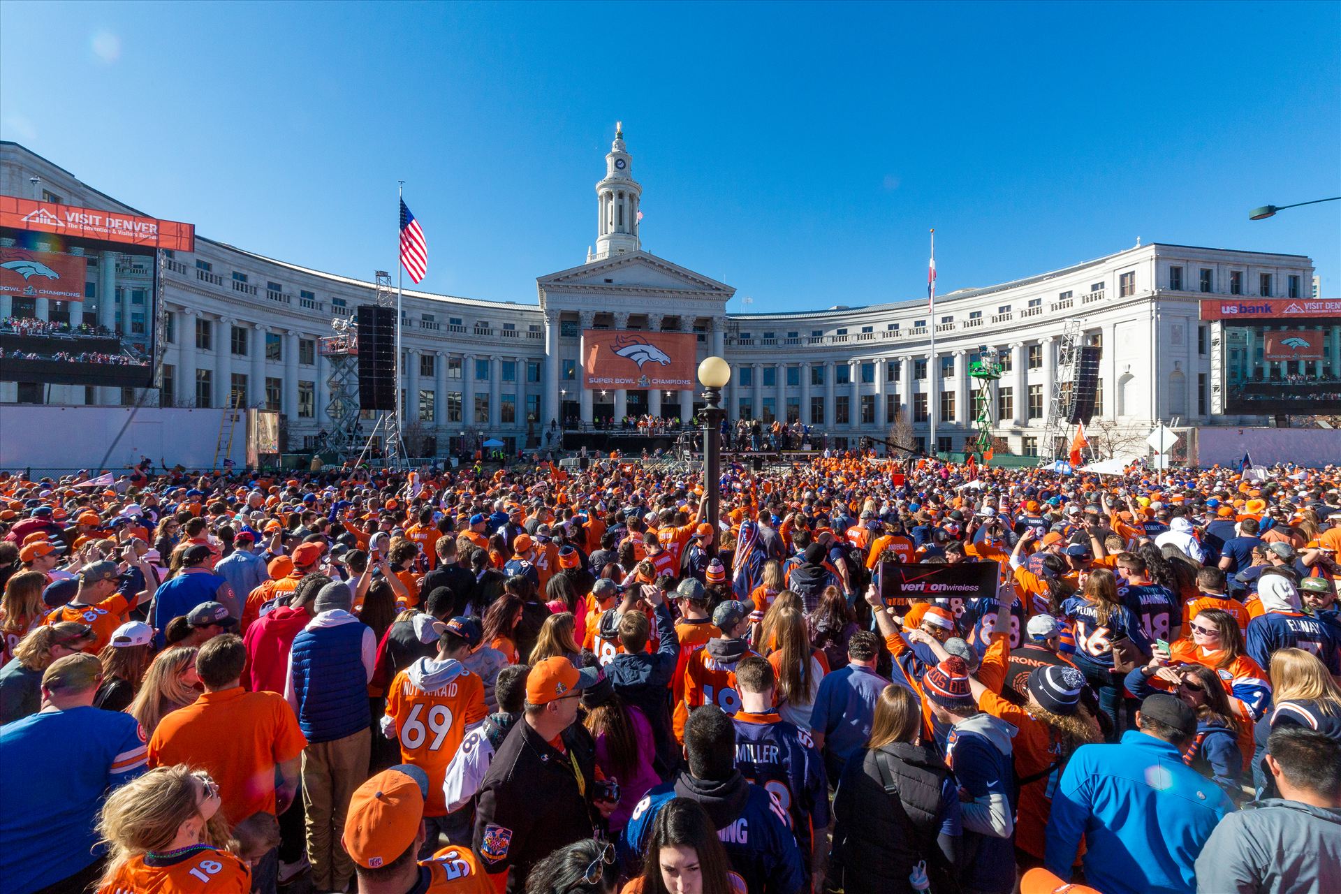 Broncos Fans at the Superbowl Victory Celebration - The best fans in the world descend on Civic Center Park in Denver Colorado for the Broncos Superbowl victory celebration. by Scott Smith Photos