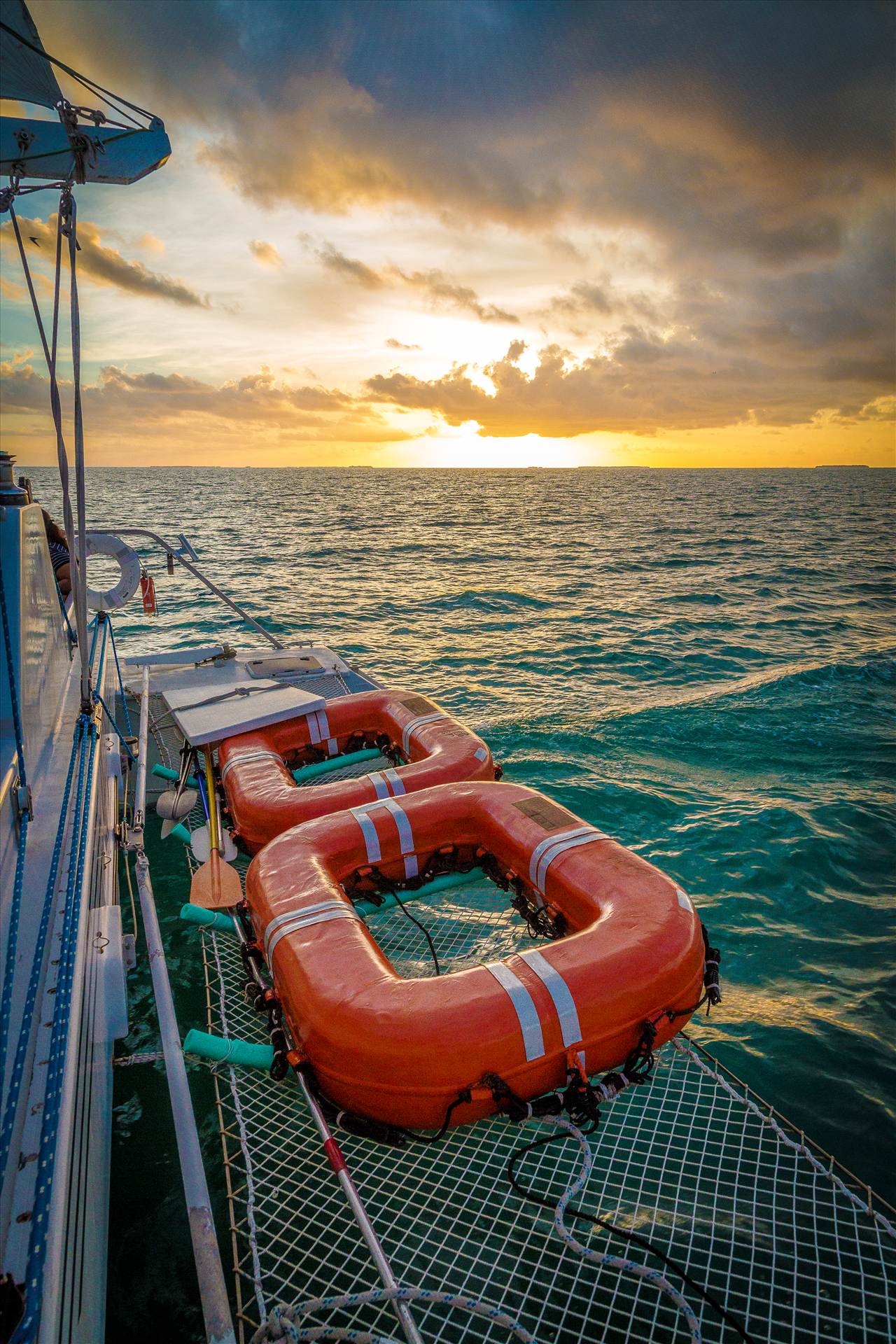 Sunset Cruise 1 - Equipment on the back of the catamaran, on a cruise outside of Key West. by Scott Smith Photos
