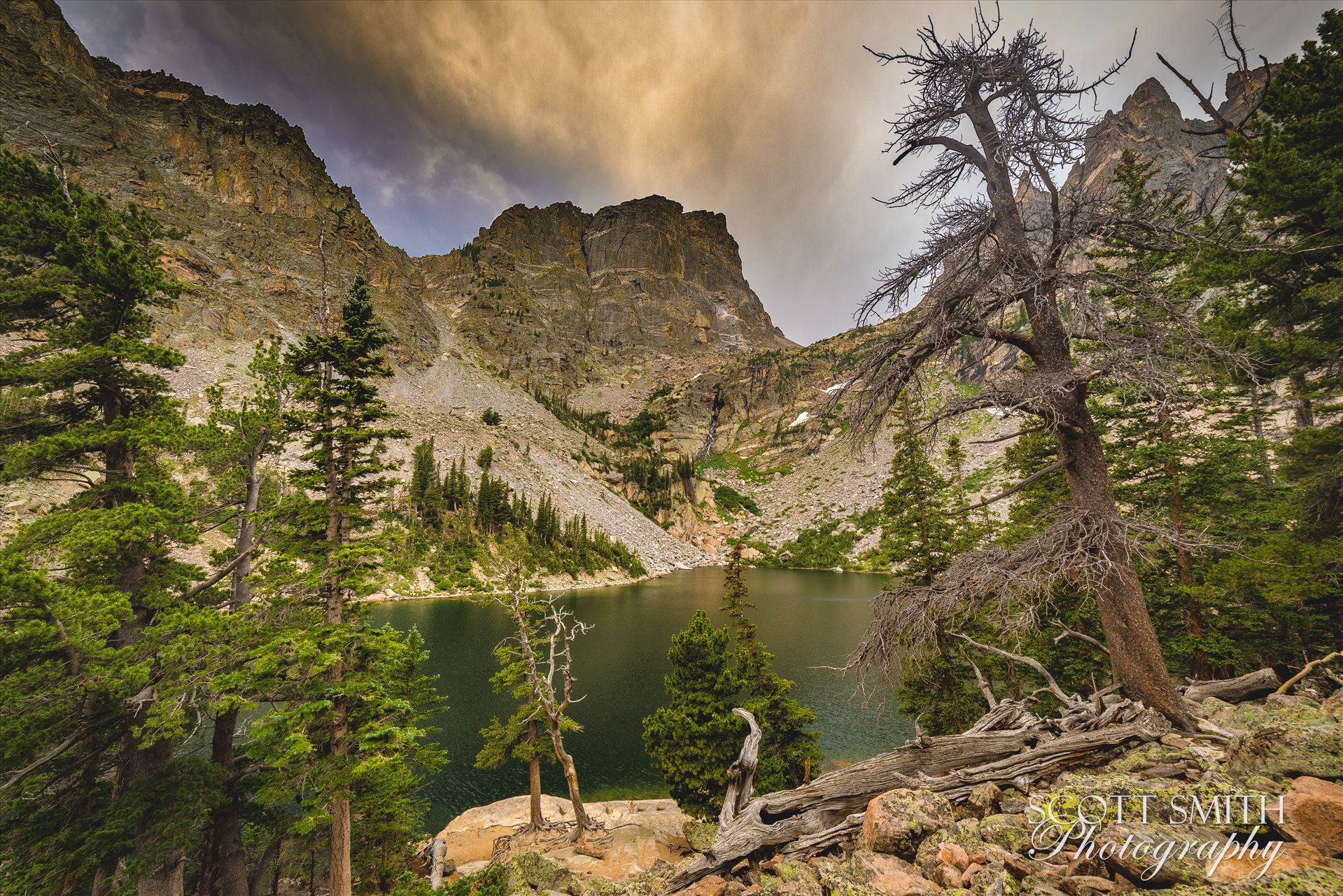 Emerald Lake, Higher View - Emerald lake from part-ways up the side of the surrounding mountain - a very rocky, but easy climb. by Scott Smith Photos