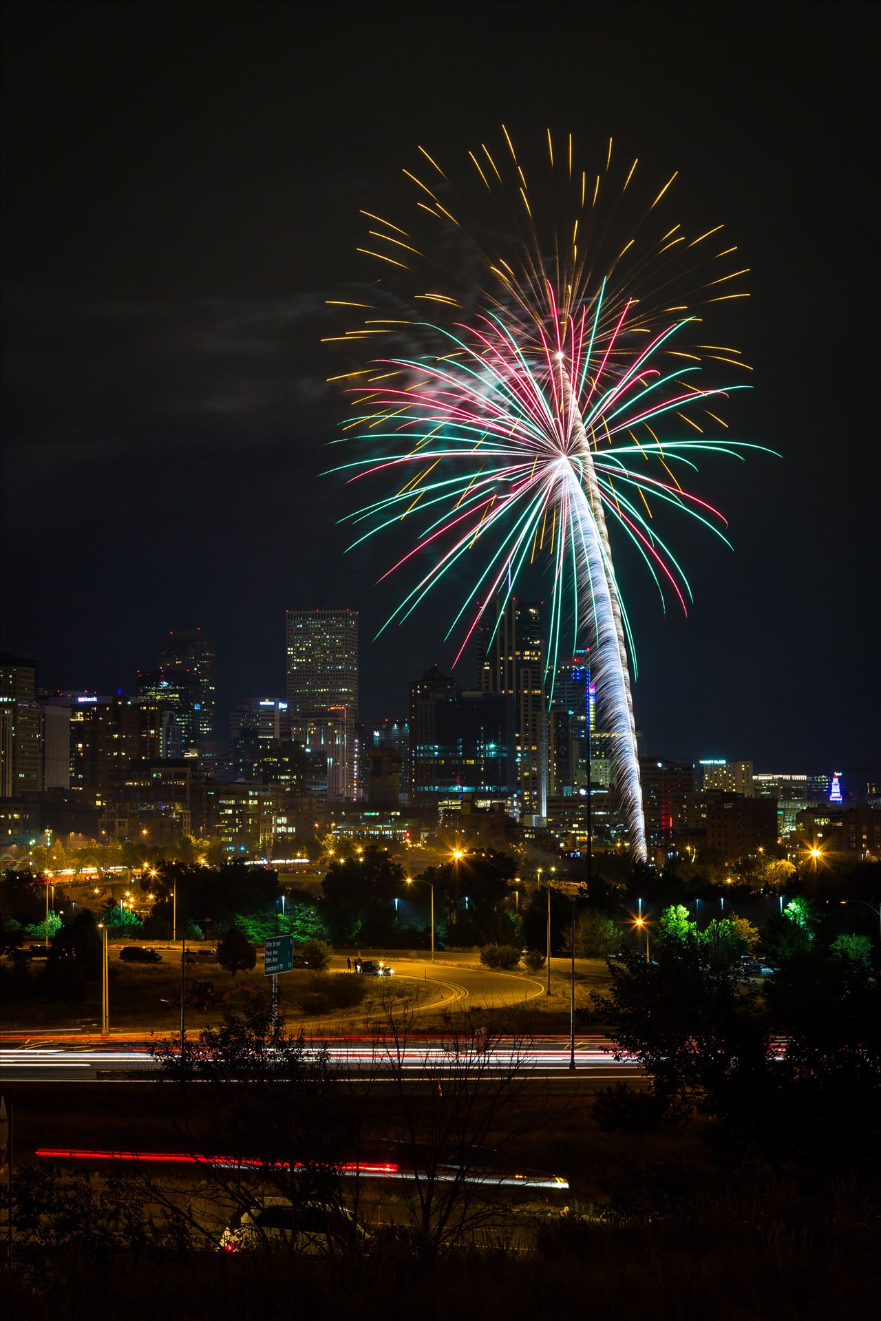Elitch's Fireworks 2016 - 7 - Fireworks from Elitch Gardens, taken near Speer and Zuni in Denver, Colorado. by Scott Smith Photos