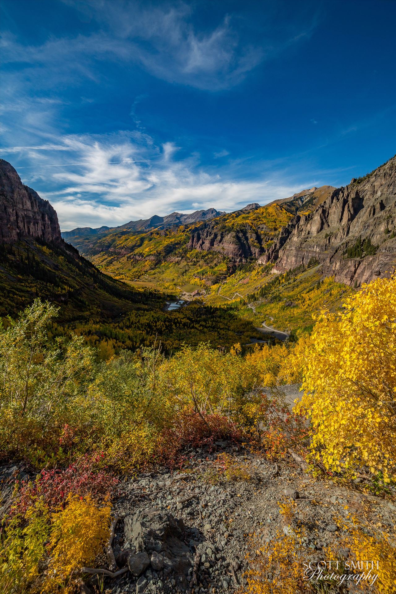 Telluride 4 - The beautiful town of Telluride from the Black Bear 4x4 trail near Bridal Veil Falls. by Scott Smith Photos