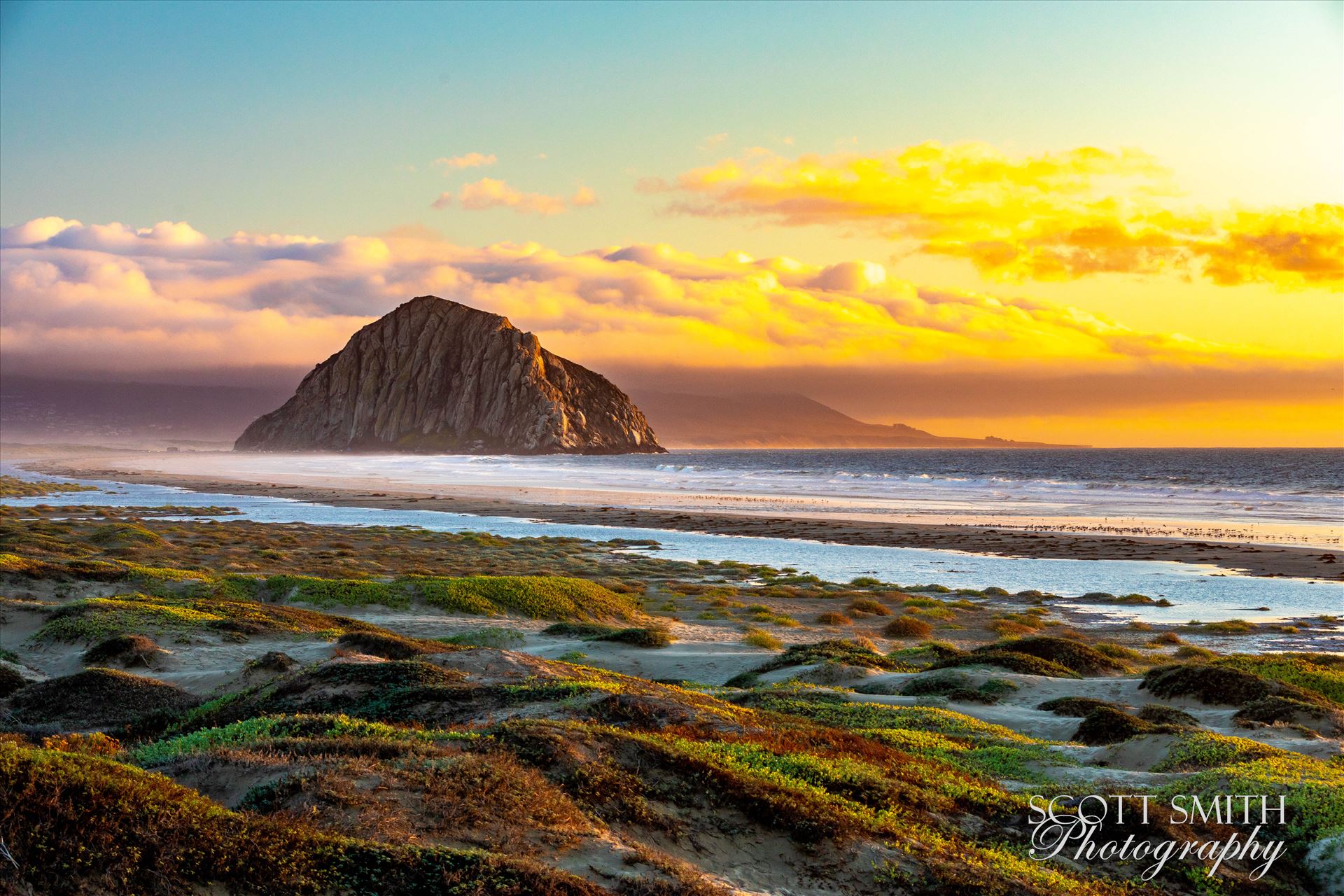 Morro Bay at Sunset - Morro Rock, in Morro Bay at sunset. by Scott Smith Photos