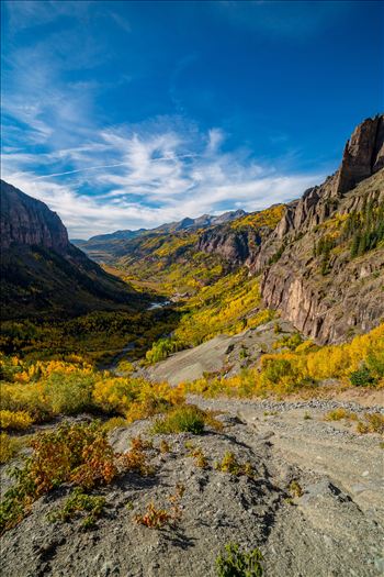 The beautiful town of Telluride from the Black Bear 4x4 trail near Bridal Veil Falls.