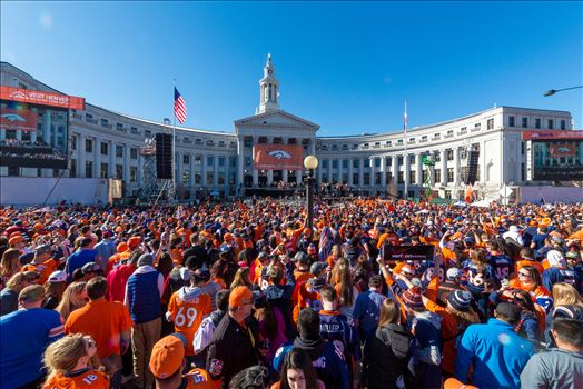 The best fans in the world descend on Civic Center Park in Denver Colorado for the Broncos Superbowl victory celebration.