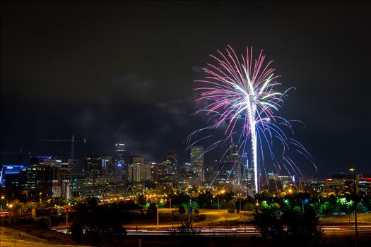 Fireworks from Elitch Gardens, taken near Speer and Zuni in Denver, Colorado.