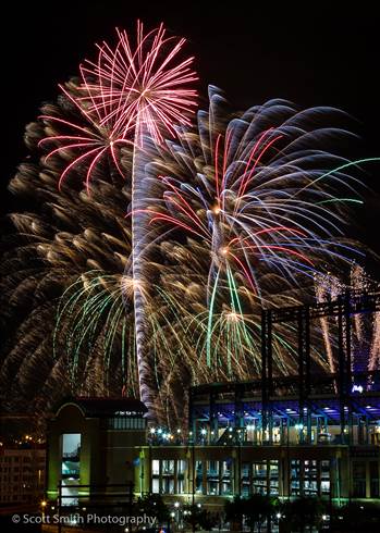 Fourth of July fireworks over Coors Field after a Colorado Rockies game.