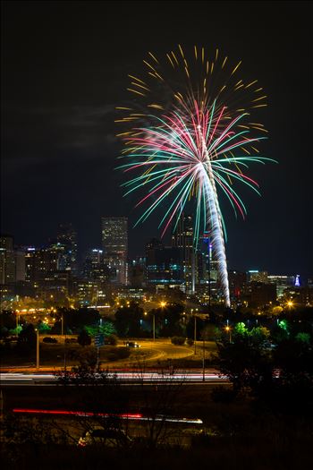 Fireworks from Elitch Gardens, taken near Speer and Zuni in Denver, Colorado.