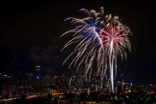 Fireworks from Elitch Gardens, taken near Speer and Zuni in Denver, Colorado.