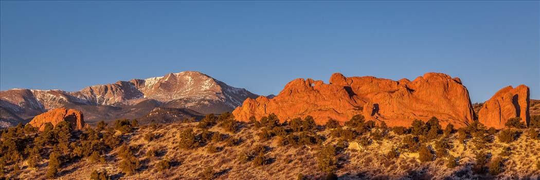 The Garden of  the Gods with Pike's Peak in the distance.