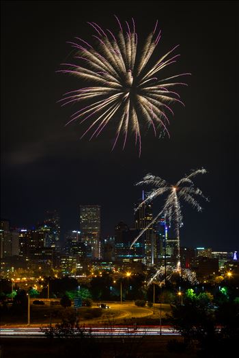 Fireworks from Elitch Gardens, taken near Speer and Zuni in Denver, Colorado.