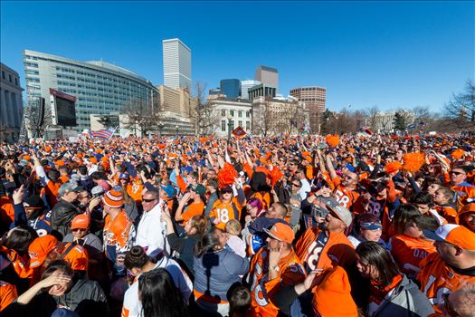 The best fans in the world descend on Civic Center Park in Denver Colorado for the Broncos Superbowl victory celebration.