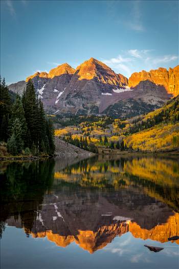 The Maroon Bells reflected in Maroon Lake. Taken September, 2014.