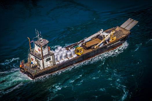 A small ship crosses the Puget Sound in Washington.