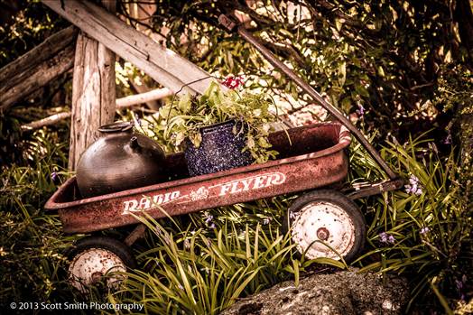 A vintage, decorated Radio Flyer in Langley, Washington.