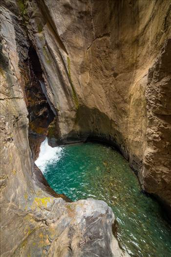 An waterfall at the end of a narrow box Canyon in Ouray,Colorado.