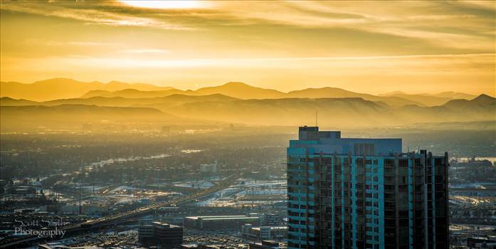 Sunset from the 38th floor of the Grand Hyatt in Denver.