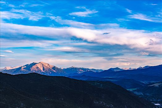 Looking east as the sun sets over Glenwood Caverns, in Glenwood Springs, Colorado.